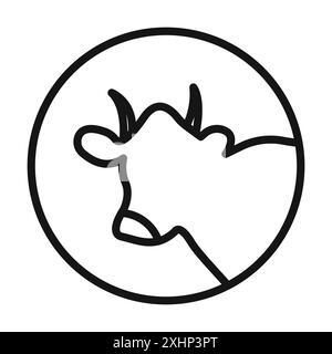 Cow head icon Black line art vector in black and white outline set collection sign Stock Vector