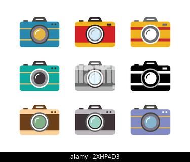 Photo camera icon set in different color. Photo camera in flat style. photo camera sign and symbol. Set of camera icon Vector illustration. Stock Vector