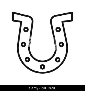 lucky horseshoe icon Black line art vector in black and white outline set collection sign Stock Vector