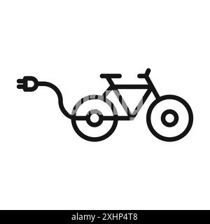 electric bike icon Black line art vector in black and white outline set collection sign Stock Vector