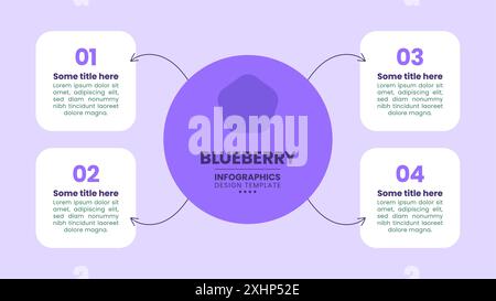 Infographic template with 4 options or steps. Blueberry. Can be used for workflow layout, diagram, banner, webdesign. Vector illustration Stock Vector