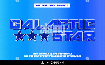 Galactic Star 3D Sci-fi Text Effect.Vector EPS 3D Sci-Fi Text Effect with Blue Background and Stars Stock Vector