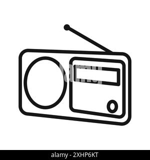 radio icon Black line art vector in black and white outline set collection sign Stock Vector