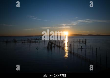 Fishing nets in the Albufera natural park, Valencia, Spain Stock Photo