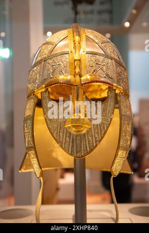 Royal Armories replica of the Sutton Hoo helmet. British Museum, London, England. Stock Photo