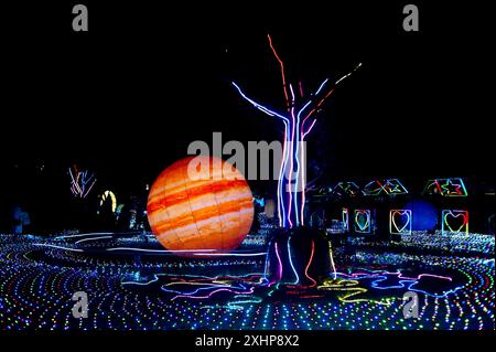 Bandung, Indonesia. 15th July, 2024. Light installations are seen at a shopping mall in Bandung, West Java, Indonesia, July 15, 2024. Credit: Septianjar Muharam/Xinhua/Alamy Live News Stock Photo