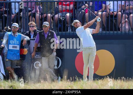 Troon, UK. 15th July, 2024. Tiger Woods, Justin Thomas and Max Homa, three American Professional golfers practice together on Royal Troon Golf Club, Troon, Ayrshire, Scotland, UK before the start of the 152nd Open Championships. Credit: Findlay/Alamy Live News Stock Photo