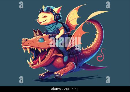Cat riding a dragon vector illustration Stock Vector Image & Art - Alamy