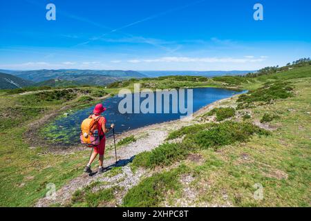 Spain, Principality of Asturias, municipality of Allande, hike on the Camino Primitivo, alternative route through Los Hospitales, Spanish pilgrimage r Stock Photo