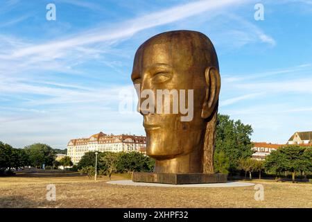 France, Calvados, Pays d' Auge, Cote Fleurie (flowered coast), Deauville, The Prophet, work of Louis Derbre Stock Photo