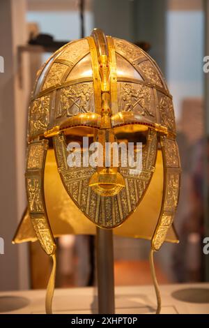 Royal Armories replica of the Sutton Hoo helmet. British Museum, London, England. Stock Photo