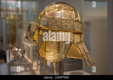 Royal Armories replica of the Sutton Hoo helmet. British Museum, London, England. Stock Photo