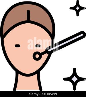 Face skin cleaning tools color icon set. Problem face care and beauty devices. Stainless steel blackhead acne remover pimple loop, spoon simple sign. Stock Vector