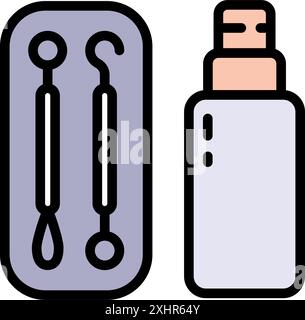 Face skin cleaning tools color icon set. Problem face care and beauty devices. Stainless steel blackhead acne remover pimple loop, spoon simple sign. Stock Vector