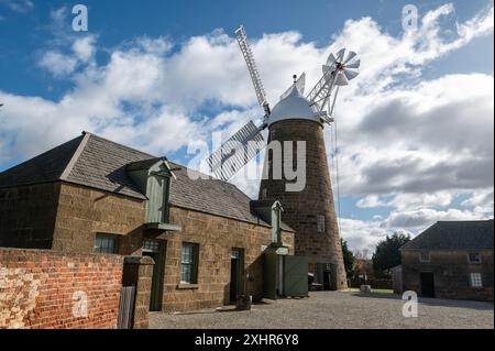 The Callington Mill was built in 1837 in Oatlands, Tasmania, Australia.  The 15 metres high mill was built by English-born John Vincent based Stock Photo