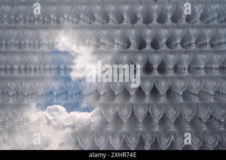 detail of the wine glass pyramid in front of Zwiesel Kristallglas AG Stock Photo