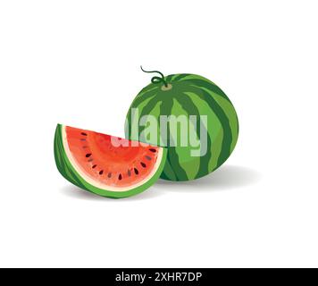 Watermelon pattern. Fruit juicy slice pieces seamless texture. Summer bright design Stock Vector