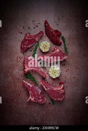 Fresh, raw calf ribs, with spices, top view, no people Stock Photo - Alamy