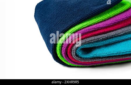 A stack of multicolored, microfiber cloths, for cleaning Stock Photo