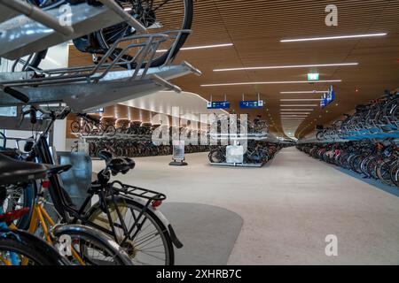 New bicycle parking garage at Amsterdam Central Station, IJboulevard, space for around 4000 bicycles, digitally monitored, underground, direct connect Stock Photo