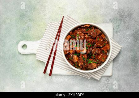 Bulgogi, with mushrooms, with sesame seeds and green onions, Korean cuisine, homemade, no people Stock Photo