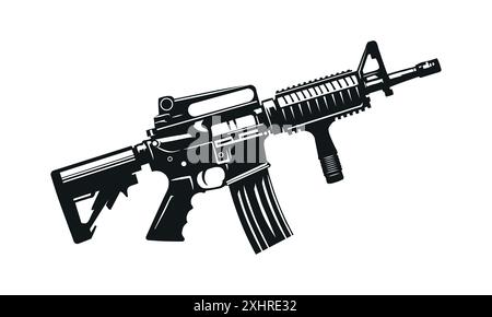 Black and White Silhouette Assault Rifle Vector Illustration Stock Vector