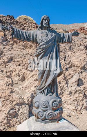 Statue of Christ Statue of Jesus Christ on plateau of Mount Teide Teideplateau next to valley station of cable car, Tenerife, Canary Islands, Spain Stock Photo