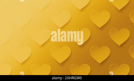 Many orange hearts on a gold colored background. Symbol of love and Valentine's Day. Modern and trendy background in golden, orange and brown colors. Stock Photo
