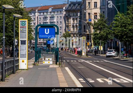 Underground station and tram stop, Oranienburger Tor, Berlin-Friedrichstrasse, Berlin, Germany Stock Photo