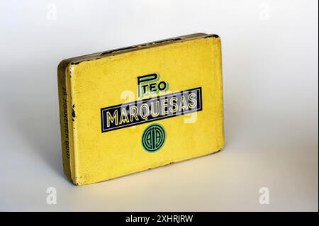 Old tin box for MARQUESAS cigarettes, Bavaria, Germany Stock Photo