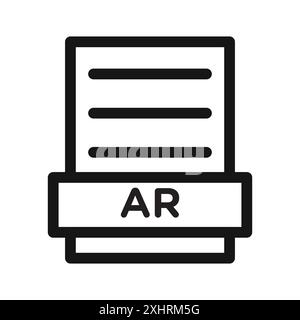 AR File Document Icon Black line art vector in black and white outline set collection sign Stock Vector