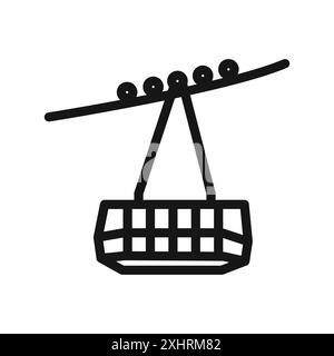 aerial tramway icon Black line art vector in black and white outline set collection sign Stock Vector