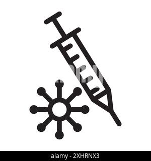Covid 19 vaccine icon Black line art vector in black and white outline set collection sign Stock Vector