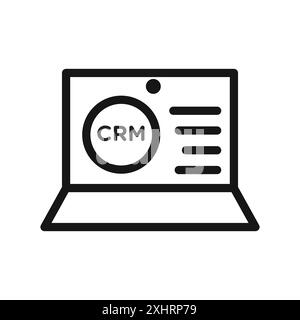 crm icon Black line art vector in black and white outline set collection sign Stock Vector