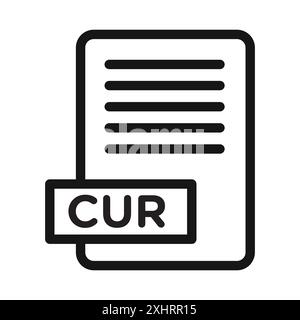 CUR File Document Icon Black line art vector in black and white outline ...