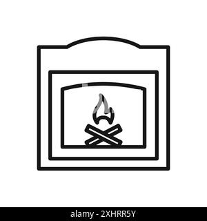 Fireplace icon Black line art vector in black and white outline set collection sign Stock Vector