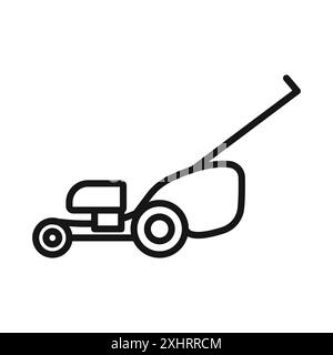 Lawn mower icon Black line art vector in black and white outline set collection sign Stock Vector