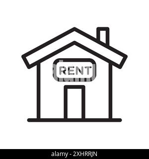 House rent icon Black line art vector in black and white outline set collection sign Stock Vector