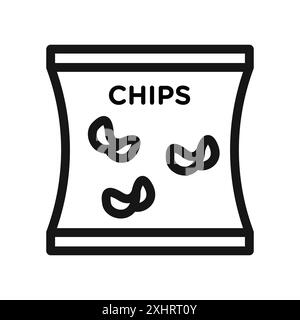 Potato chips Snacks bag icon Black line art vector in black and white outline set collection sign Stock Vector