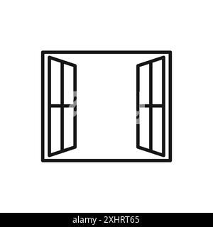 Open windows icon Black line art vector in black and white outline set collection sign Stock Vector