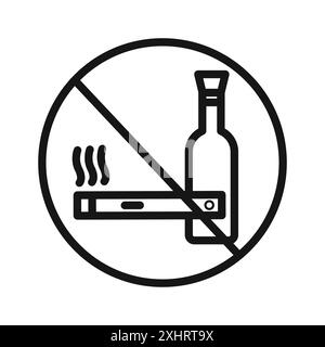 No alcohol and cigarettes icon Black line art vector in black and white outline set collection sign Stock Vector