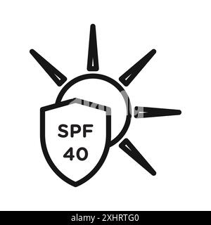 Sun protection factor 40 icon Black line art vector in black and white outline set collection sign Stock Vector
