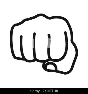 punch fist hand icon Black line art vector in black and white outline set collection sign Stock Vector