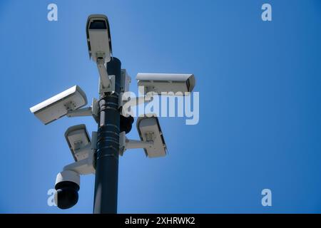 Control and Analysis of City Security Using CCTV Cameras. Facial Recognition. Stock Photo