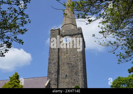 Tower and Spire of St Mary's Church in Tenby. Pembrokeshire, Wales, United Kingdom. 5th June 2024. Stock Photo