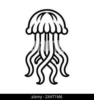 Jellyfish icon or modern line symbol. Vector line art and icon design with bold outline. Black and white Pixel Perfect minimalistic symbol isolated wh Stock Vector