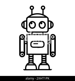 robot icon or modern line symbol. Vector line art and icon design with bold outline. Black and white Pixel Perfect minimalistic symbol isolated white Stock Vector