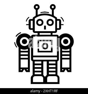 robot icon or modern line symbol. Vector line art and icon design with bold outline. Black and white Pixel Perfect minimalistic symbol isolated white Stock Vector
