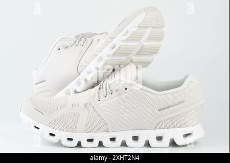 White casual shoes with laces on display close up view Stock Photo