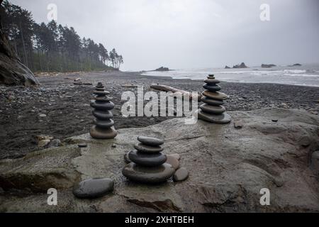 Panorama Of Large Sea Stack On Foggy Day Along California Coast in ...